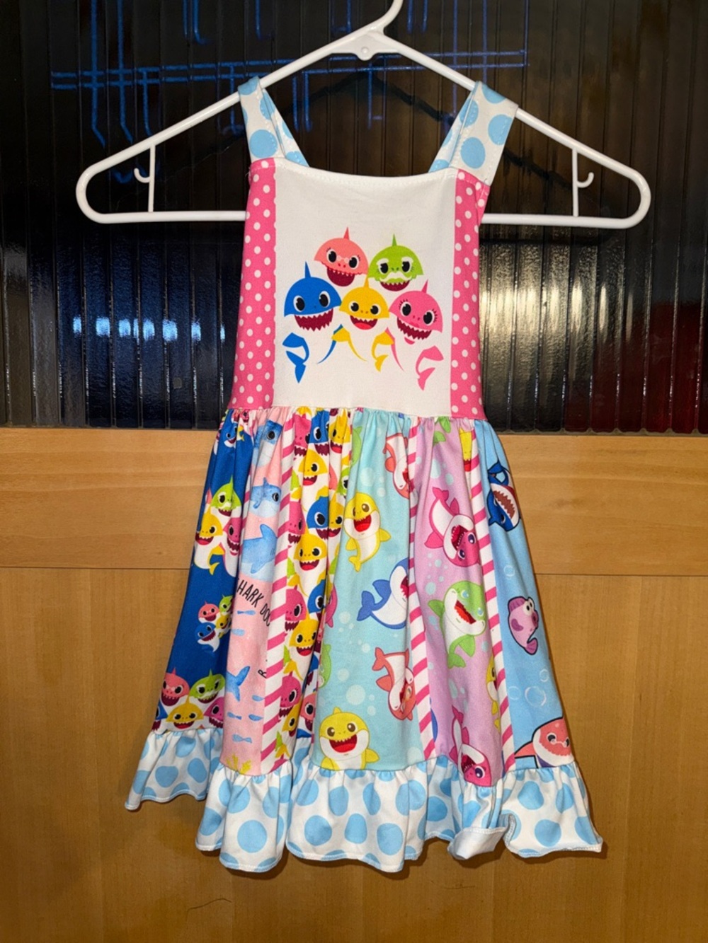 Baby Shark twirl dress,  Panel dress, Baby shark birthday dress 3T Cotton